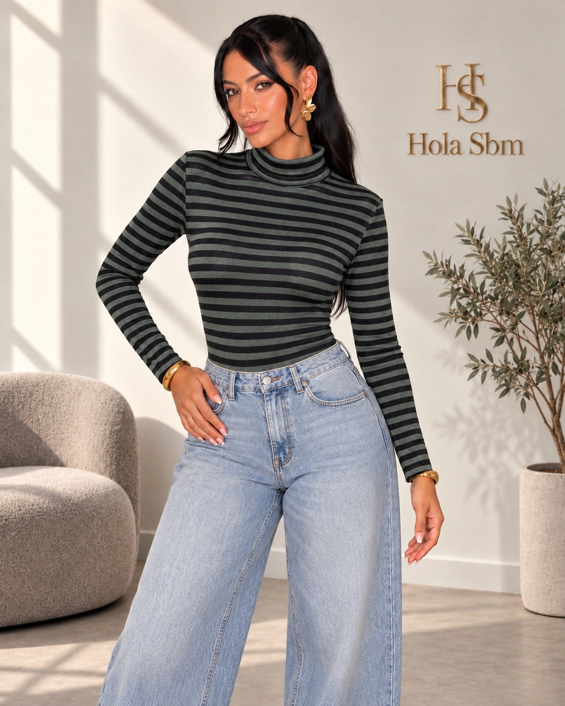 Body Miren a righe Grigio/Nero - Hola SBM