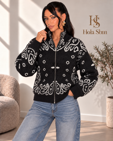 Cardigan Orvella Nero con fantasia bandana