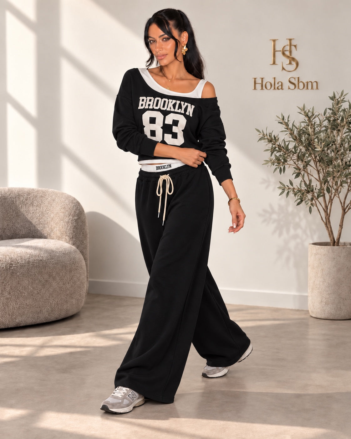 Coordset Mika nero - felpa Brooklyn 83 e pantalone ampio