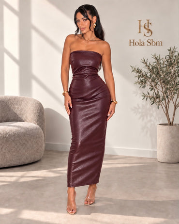 Abito Elegant bordeaux in ecopelle ruvida