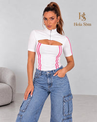 Body Clio bianco con profili rosa