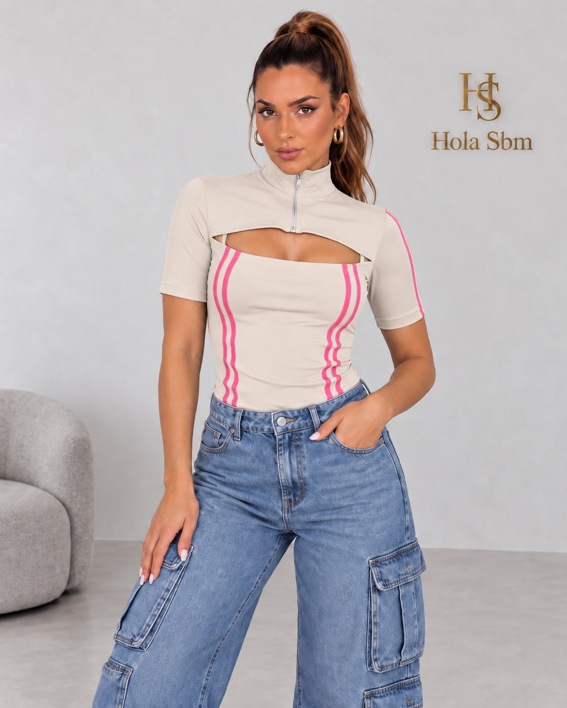 Body Clio panna con profili rosa