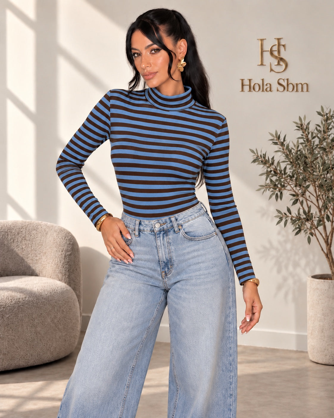 Body Miren a righe Azzurro/Testa di moro - Hola SBM