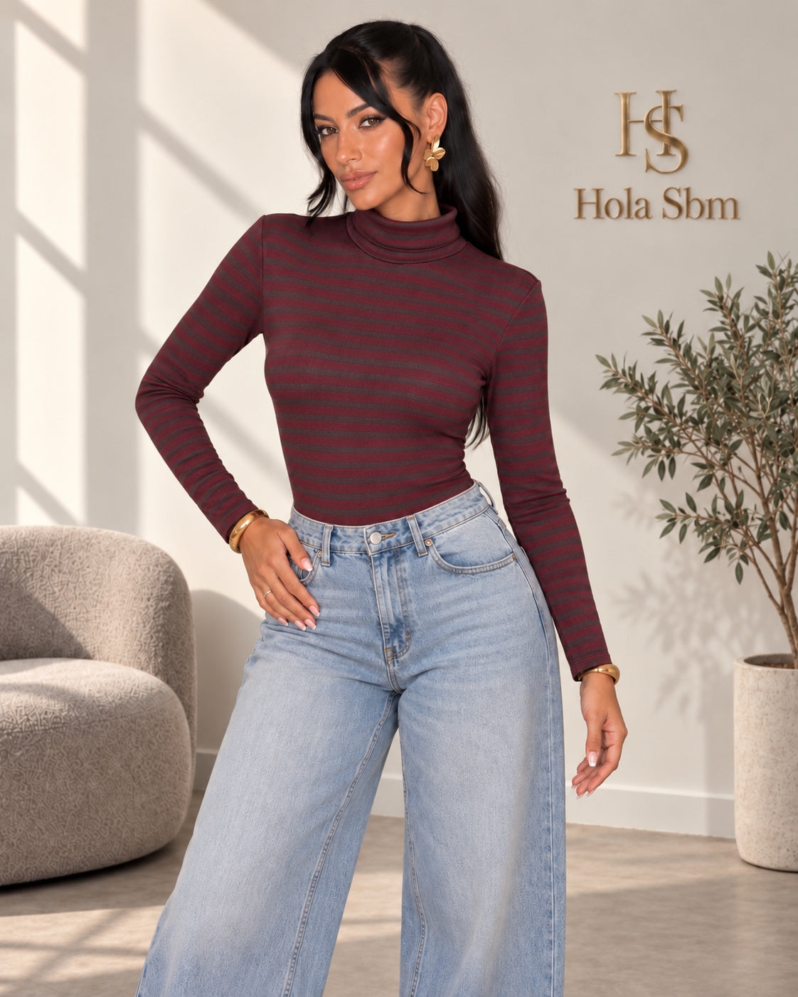 Body Miren a righe Bordeaux/Grigio - Hola SBM