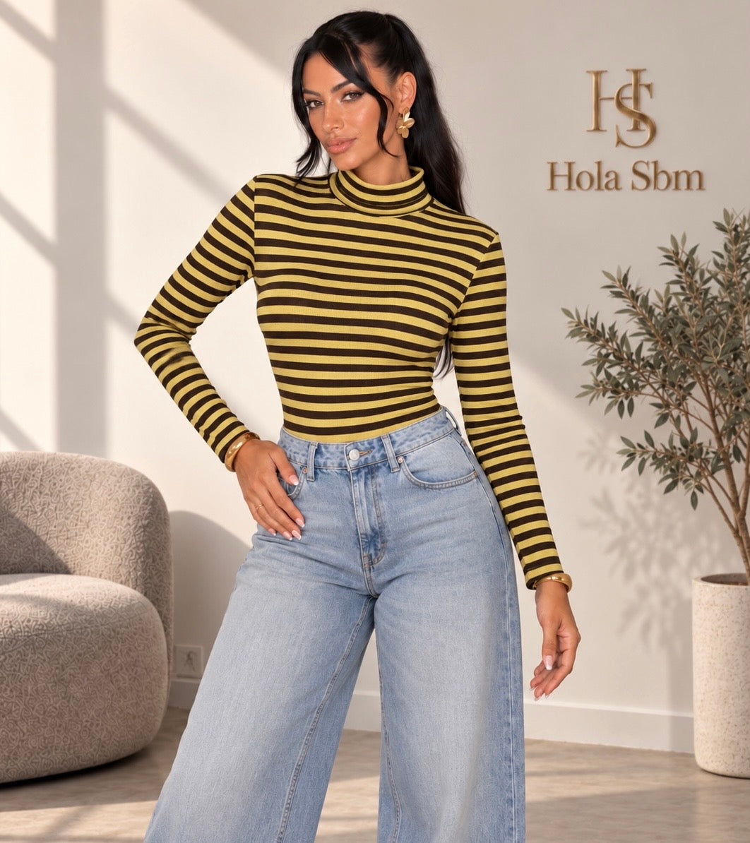 Body Miren a righe Giallo/Testa di moro - Hola SBM