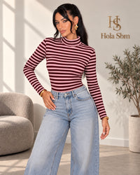 Body Miren a righe Rosa/Bordeaux - Hola SBM