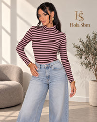 Body Miren a righe Rosa/Testa di moro - Hola SBM