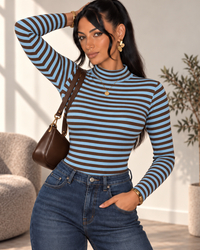 Body Orlisse azzurro e marrone a righe, codice A 3635
