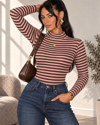 Body Orlisse rosa e marrone a righe, codice A 3635