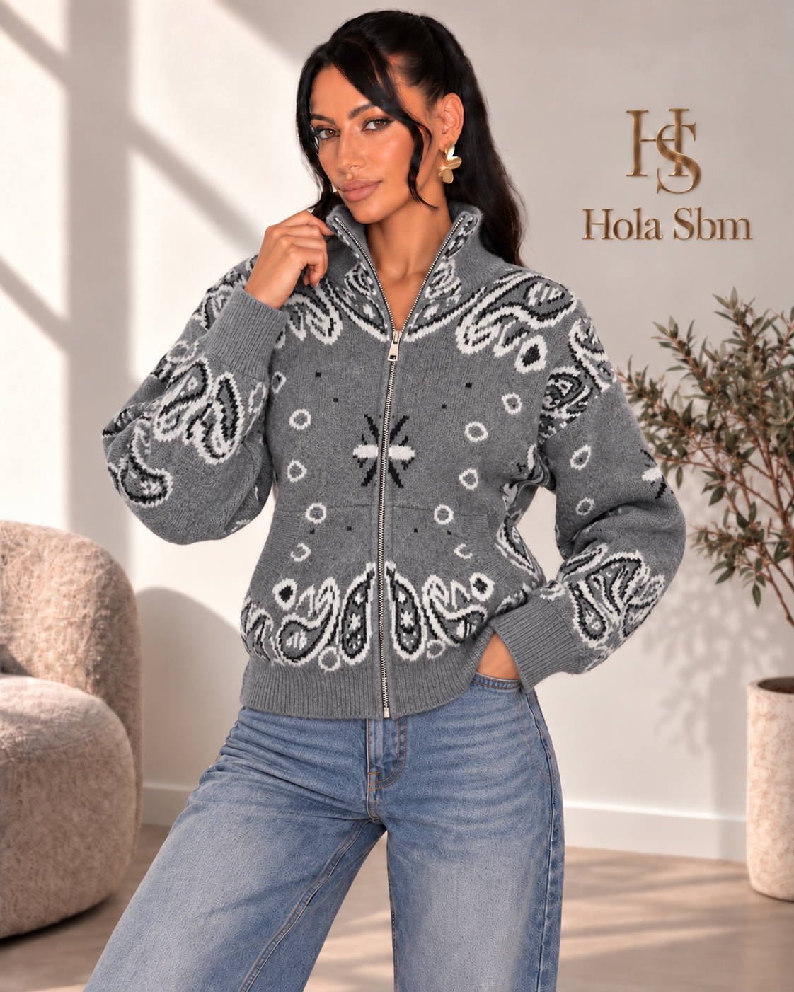 Cardigan Orvella Grigio con fantasia bandana
