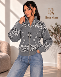 Cardigan Orvella Grigio con fantasia bandana