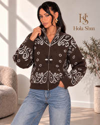 Cardigan Orvella Marrone con fantasia bandana
