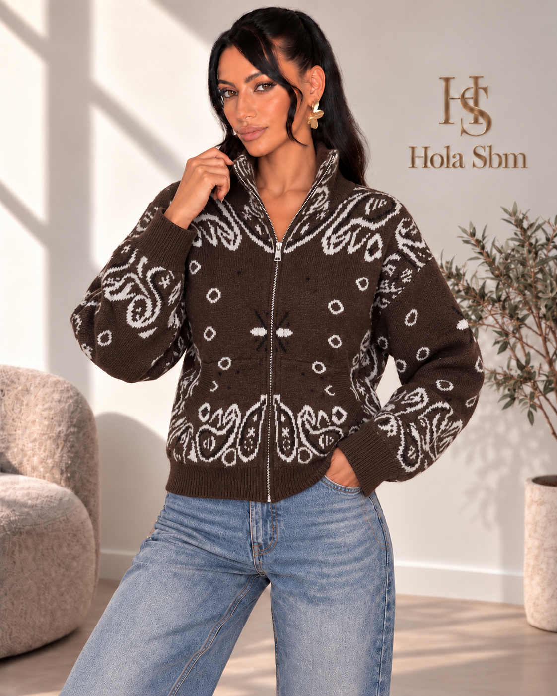 Cardigan Orvella Marrone con fantasia bandana