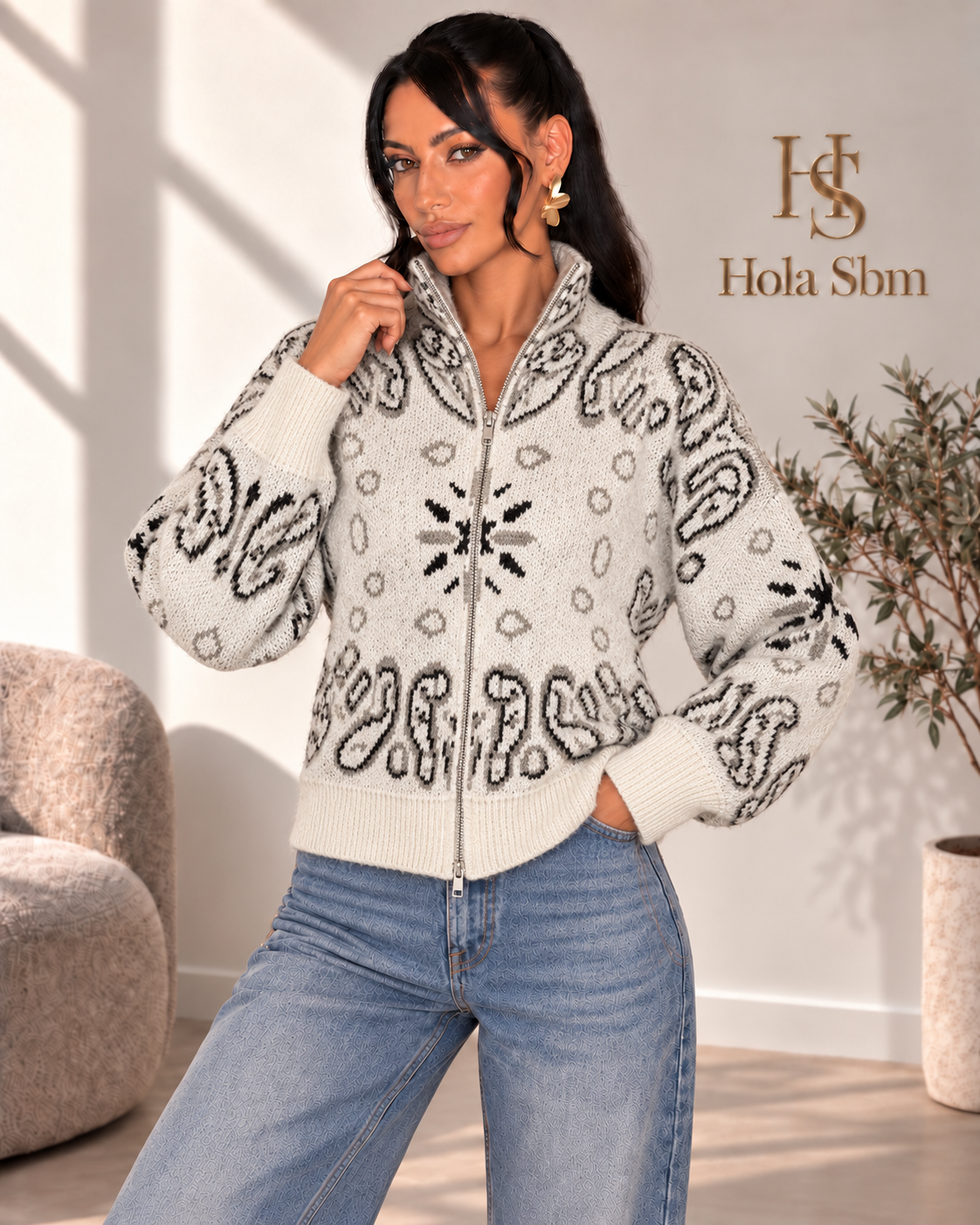 Cardigan Orvella Panna con fantasia bandana