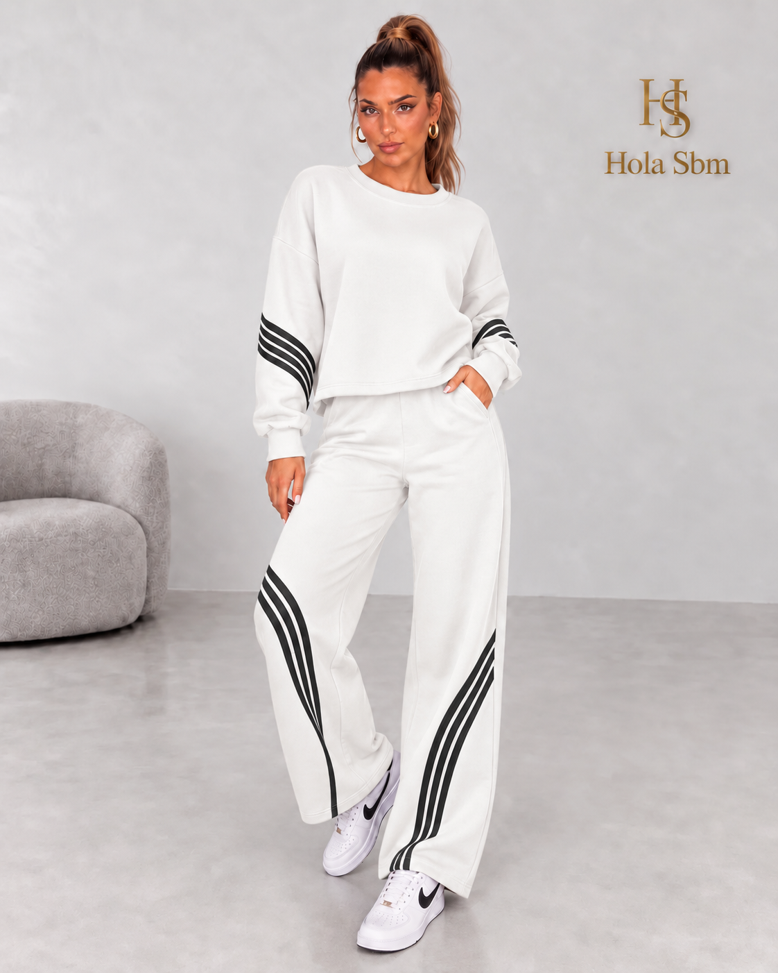 Coordset Conny bianco con strisce nere