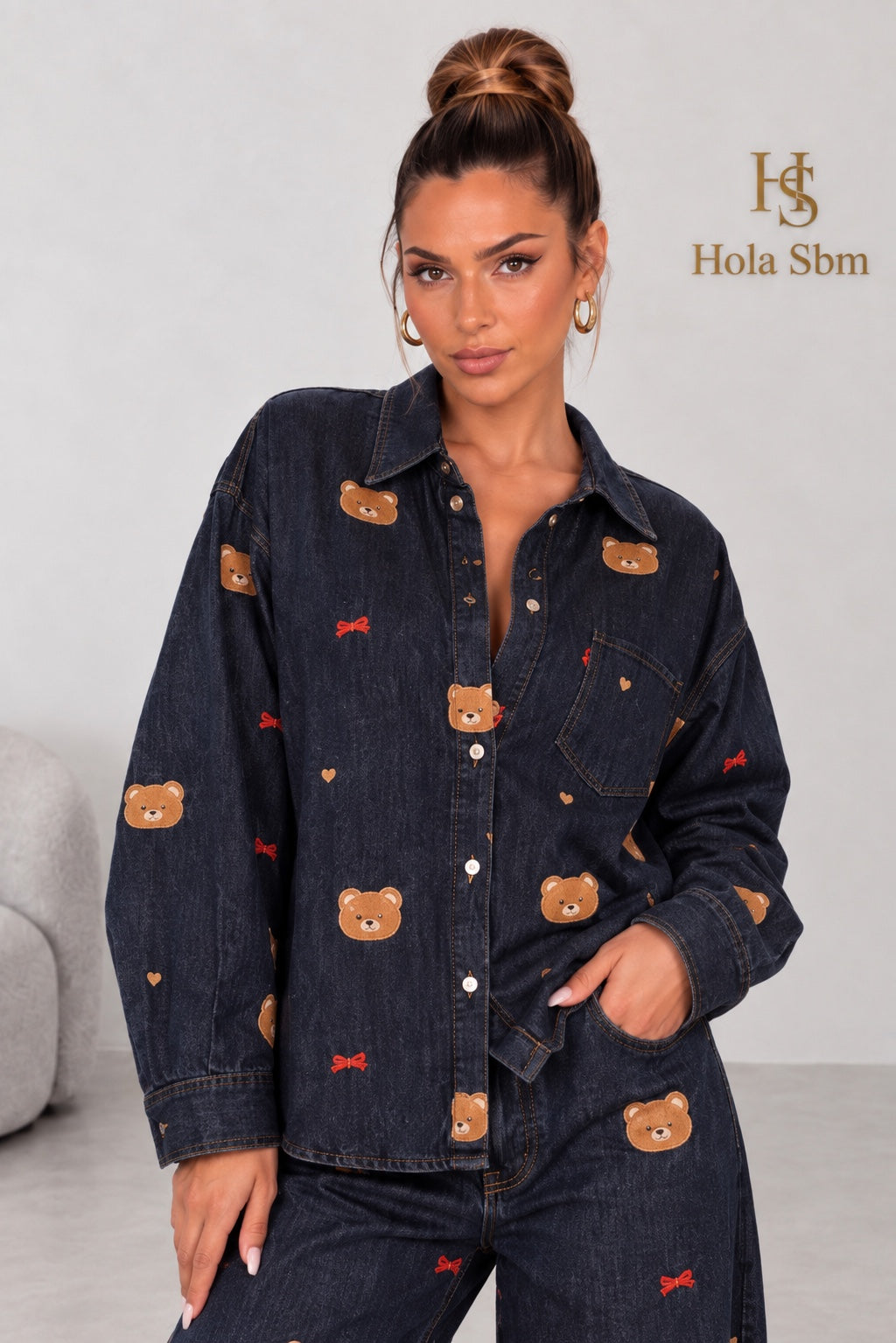 Coordset Lory denim scuro - dettaglio camicia