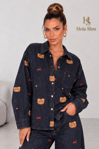 Coordset Lory denim scuro - dettaglio camicia