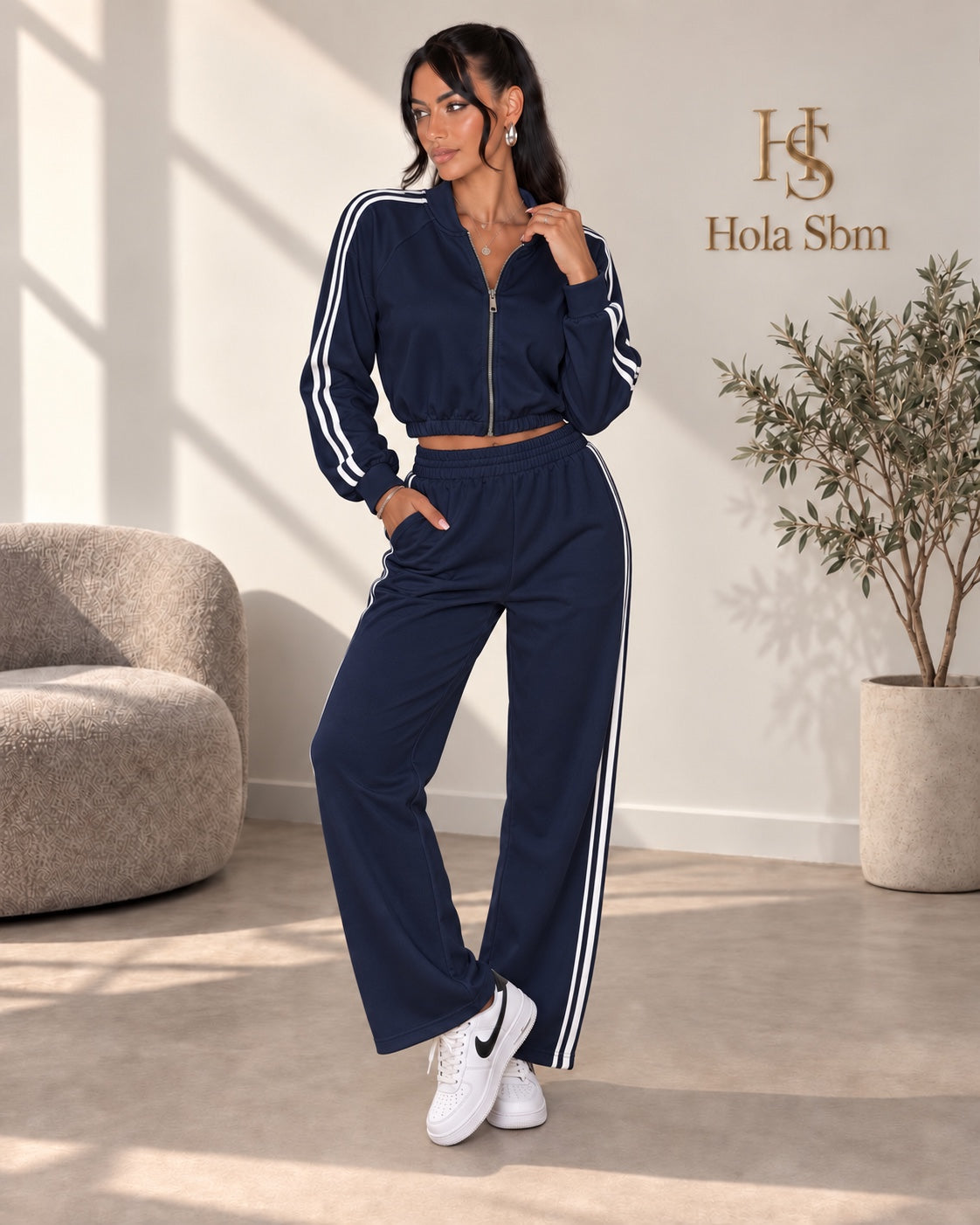 Coordset Marika blu navy con bande bianche - Hola SBM