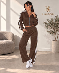 Coordset Marika marrone con bande bianche - Hola SBM