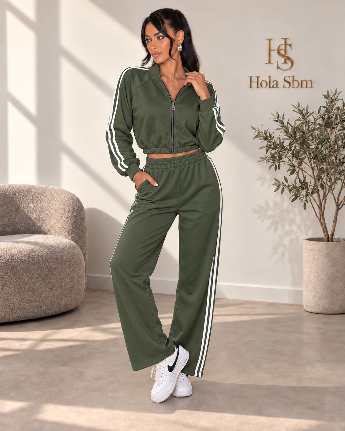 Coordset Marika verde militare con bande bianche - Hola SBM