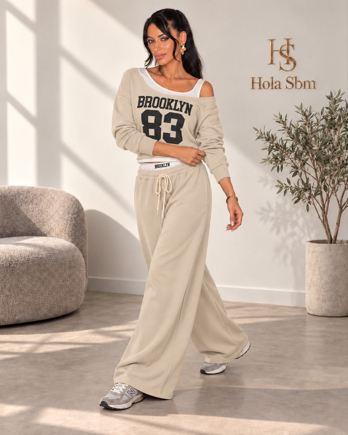 Coordset Mika beige - felpa Brooklyn 83 e pantalone ampio