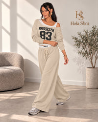 Coordset Mika beige - felpa Brooklyn 83 e pantalone ampio