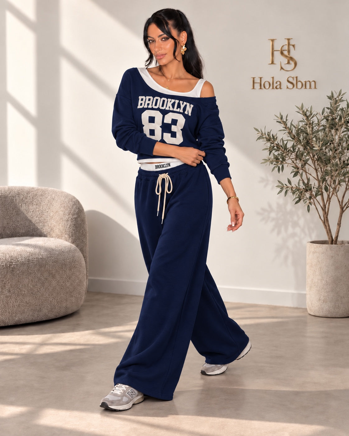 Coordset Mika blu navy - felpa Brooklyn 83 e pantalone ampio