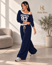 Coordset Mika blu navy - felpa Brooklyn 83 e pantalone ampio