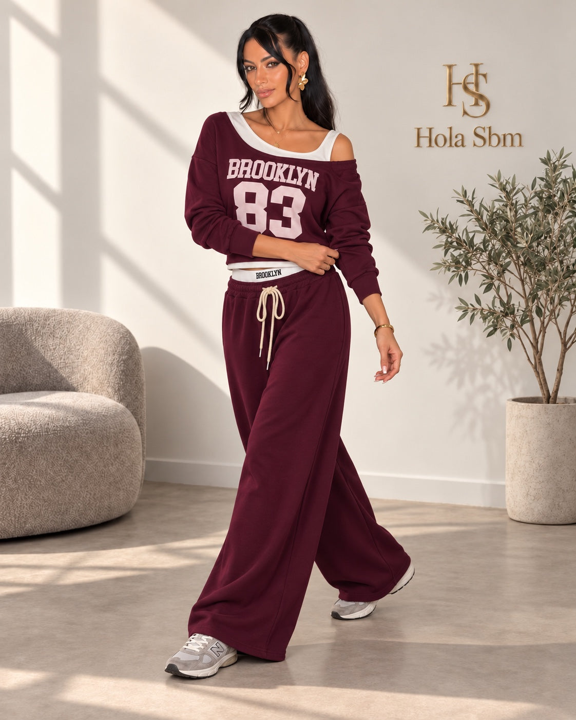 Coordset Mika bordeaux - felpa Brooklyn 83 e pantalone ampio