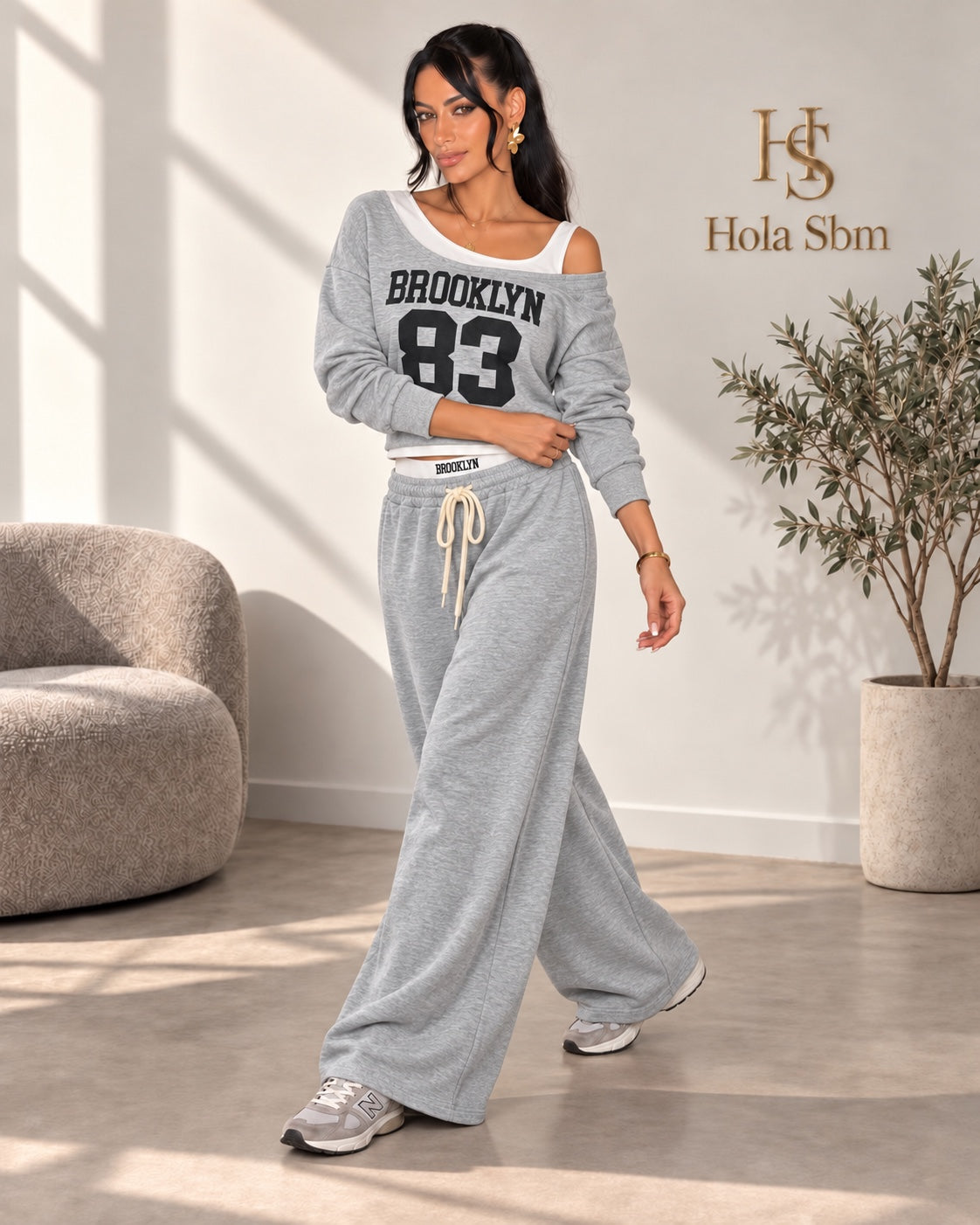 Coordset Mika grigio - felpa Brooklyn 83 e pantalone ampio