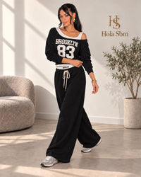 Coordset Mika nero - felpa Brooklyn 83 e pantalone ampio