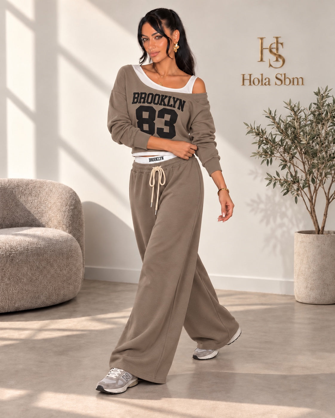 Coordset Mika tortora - felpa Brooklyn 83 e pantalone ampio