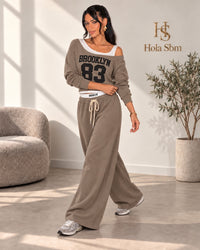 Coordset Mika tortora - felpa Brooklyn 83 e pantalone ampio