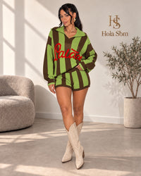 Coordset Palorya verde e marrone - maglia e shorts a righe