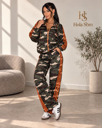 Coordset Ziva camouflage con righe arancioni