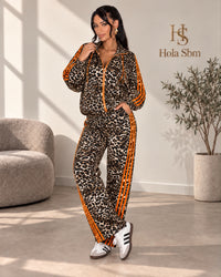 Coordset Ziva leopardato con righe arancioni