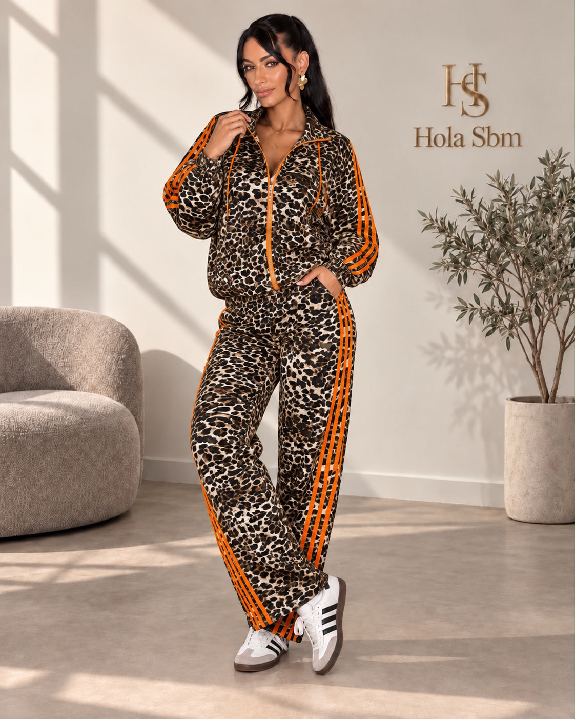 Coordset Ziva leopardato con righe arancioni