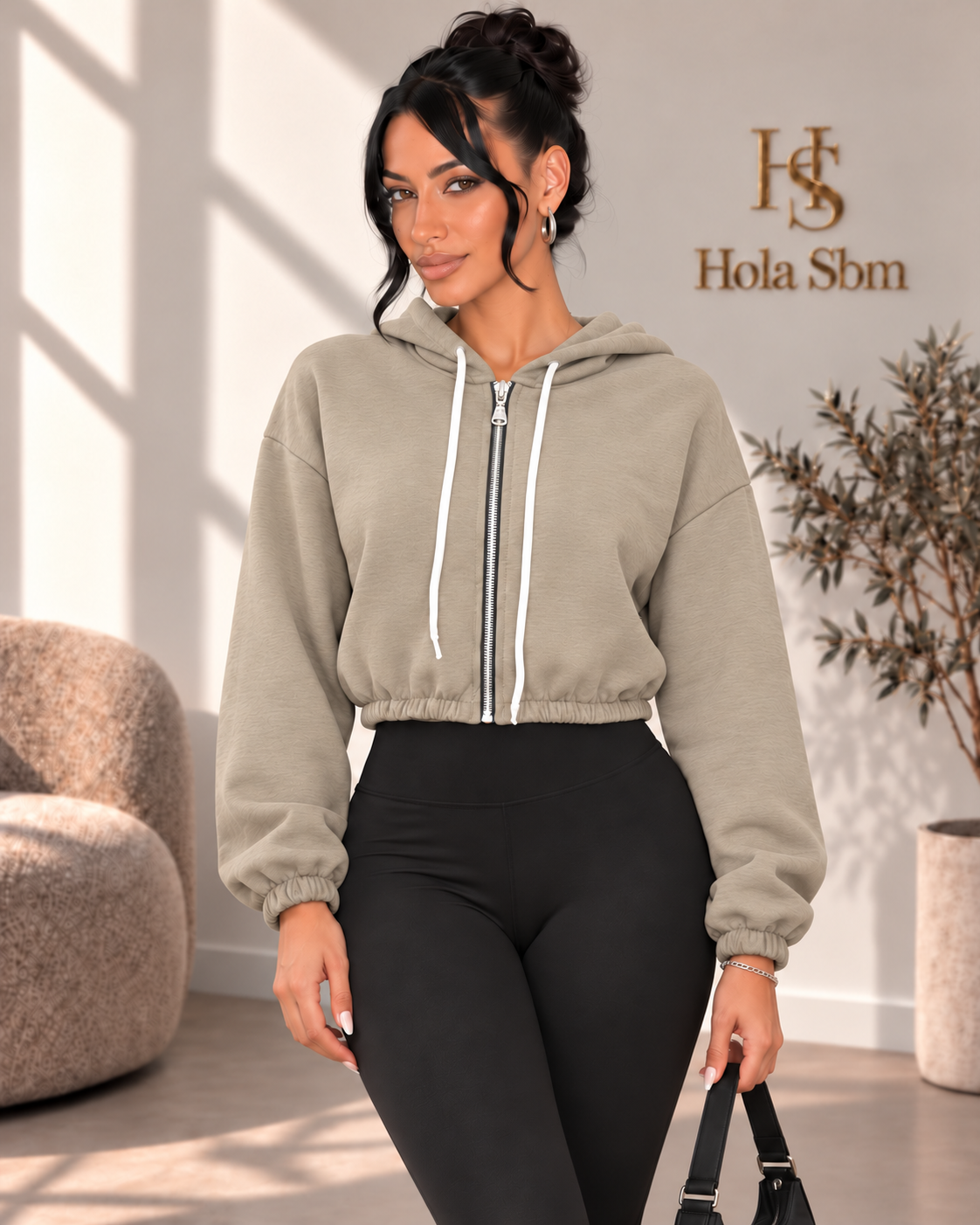 Felpa Alma tortora con zip e cappuccio