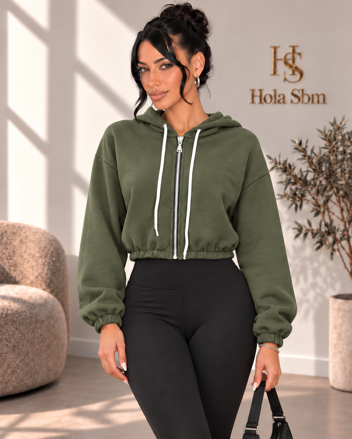 Felpa Alma verde con zip e cappuccio