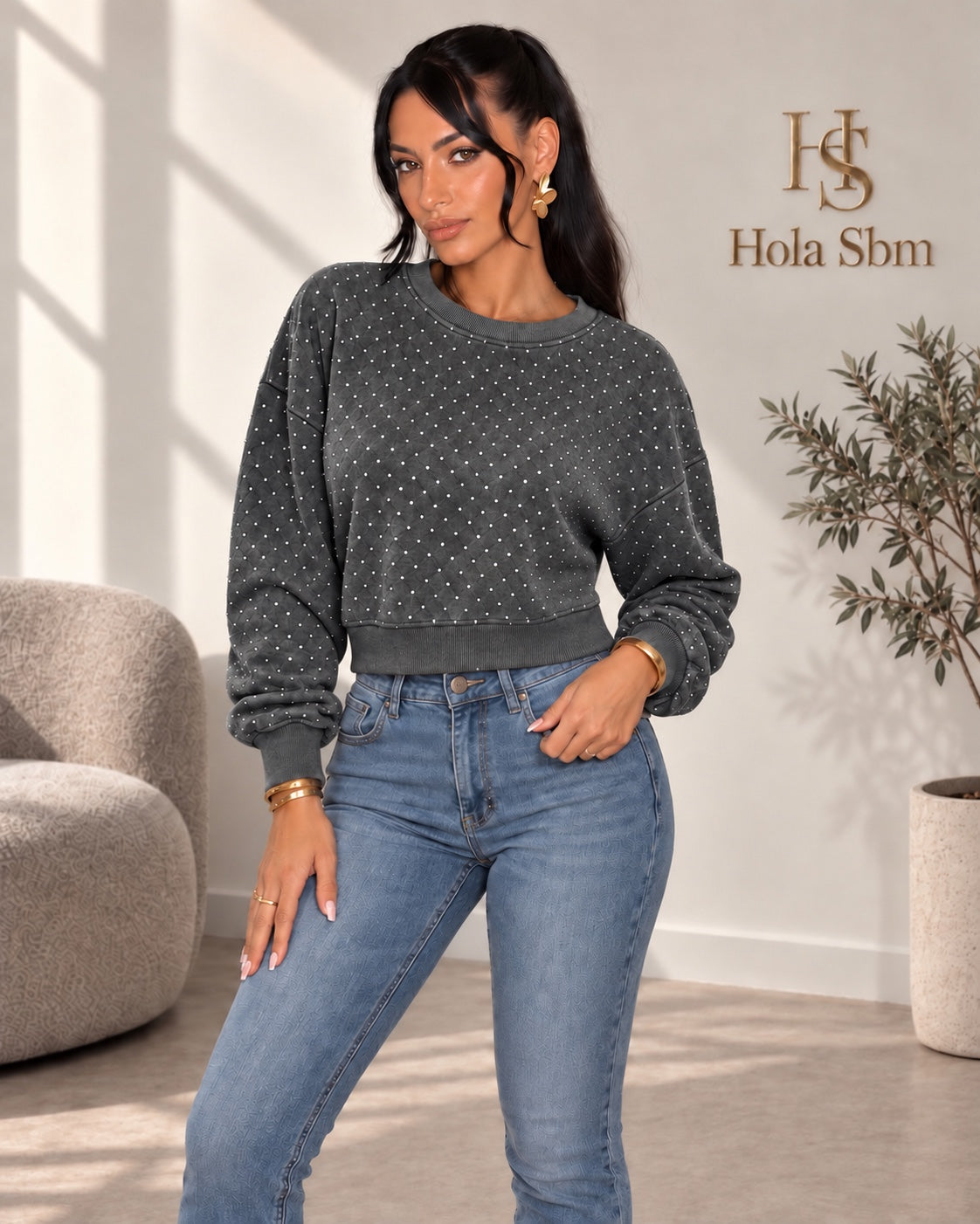 Felpa Glimora antracite con strass