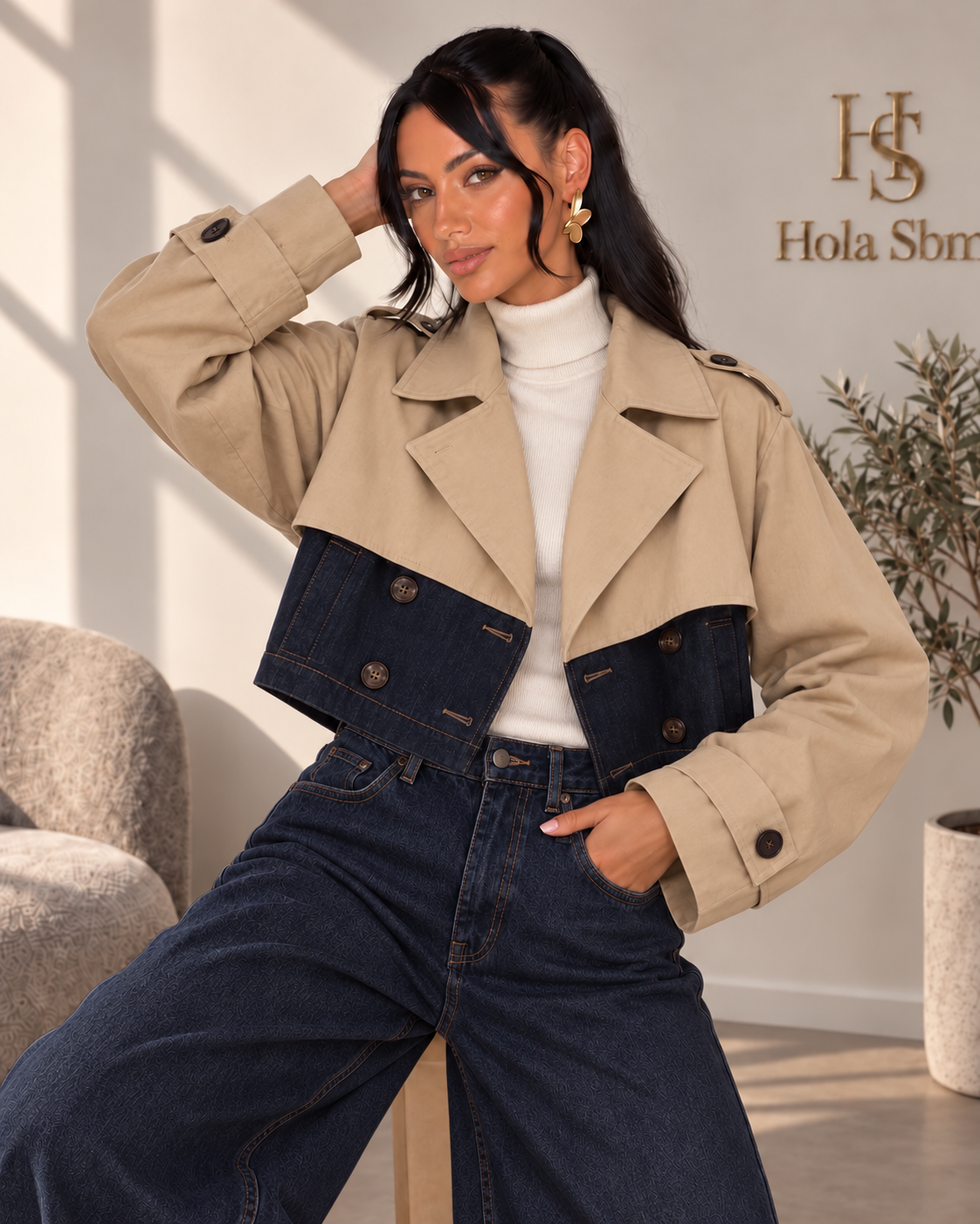 Jacket Denora beige e denim scuro