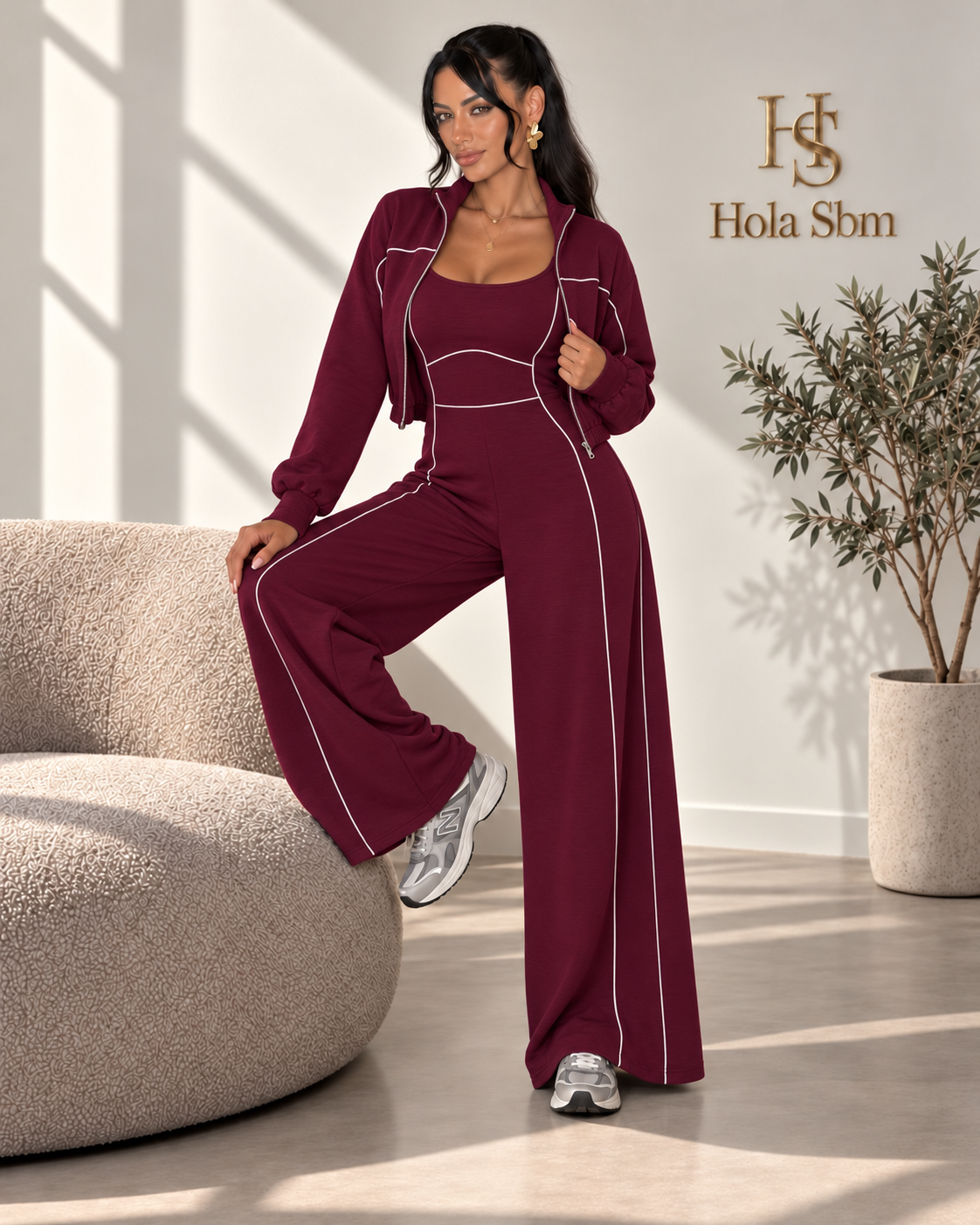 Jumpsuit Avenya Bordeaux - giacchina aperta