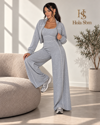 Jumpsuit Avenya Grigio mélange - giacchina aperta