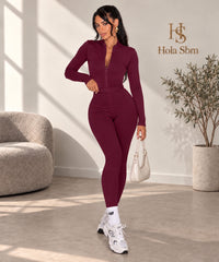 Jumpsuit Stride Bordeaux indossata