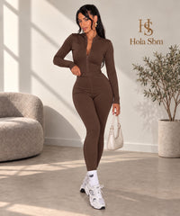Jumpsuit Stride Marrone indossata