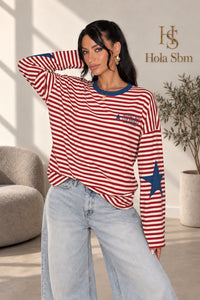 Maglia Starline, variante Rosso/Blu, indossata dalla modella