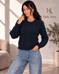 Maglia Trevia Blu navy girocollo a trecce