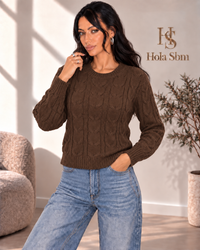 Maglia Trevia Marrone girocollo a trecce