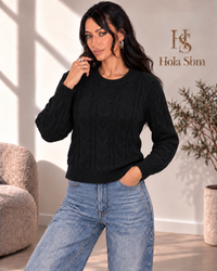 Maglia Trevia Nero girocollo a trecce