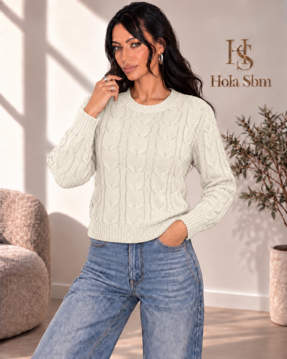 Maglia Trevia Panna girocollo a trecce